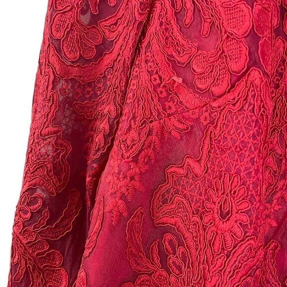 Saylor Norma Red Lace Top Long Sleeve High Neck Sheer - Picture 3 of 12